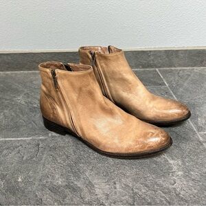 Pantanetti Tan Brown Leather Ankle Boots Booties Low Heel Size 38